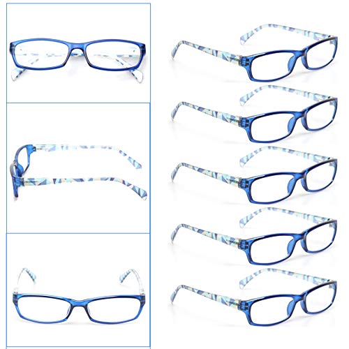 Kerecsen Reading Glasses 5 Pairs Fashion Ladies Readers Spring Hinge with Pattern Print Eyeglasses for Women (Mix Color -8, 3.50)