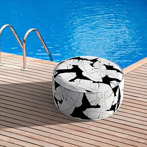 DYTXIII Inflatable Ottoman for Outdoor/Indoor Use,Portable Foot Stool with Handle,Water Repellent Footrest Pouf Ottoman Suitable for Patio,Camping,Deck and Travel(D31 x H14,Paisley Lapis Green)