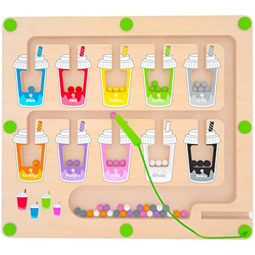 MTYOKILN Magnetic Color and Number Maze, Montessori Wooden Magnet Puzzle Game Board for Toddlers, Learning & Education Toys for Preschoolers, Fine Motor Skills Toys for Boys Girls 3-5 Years Old