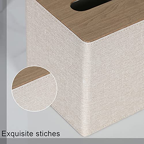 GOLRANLYE Tissue Box Cover Square PU Leather Facial Tissue Box Holder for Dresser Bathroom Decor (Beige)