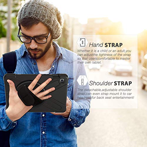 BRAECN for Galaxy Tab S5e Case, Heavy Duty Shockproof Case with Rotating Kickstand/Hand Strap and Carrying Shoulder Strap for Samsung Galaxy Tab S5e 10.5 Inch 2019 Tablet SM-T720/SM-T725(Black)