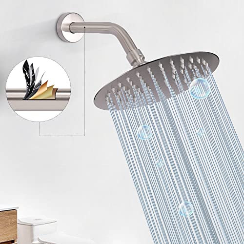 HarJue Shower Arm with Flange and Teflon Tape, Wall Mounted Shower Pipe Arm 304 Stainless Steel Extension Arm for Fixed Shower Head & Handheld Showerhead (6 Inch, Brushed Nickel)