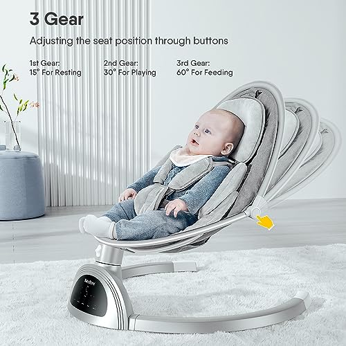 BabyBond Baby Swings for Infants, Bluetooth Infant Swing with Music Speaker, 3 Seat Positions, 5 Point Harness Belt, 5 Speeds and Remote Control - Portable Baby Swing for Indoor and Outdoor (Black)