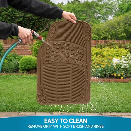 BDK All Weather Rubber Floor Mats for Cars - Fit 3 Rows Full Set, Heavy Duty Car Mats - Fit Well, Easy to Install & Clean No Slip Design - Universal SUV, Van, & Car Accessories (Beige)