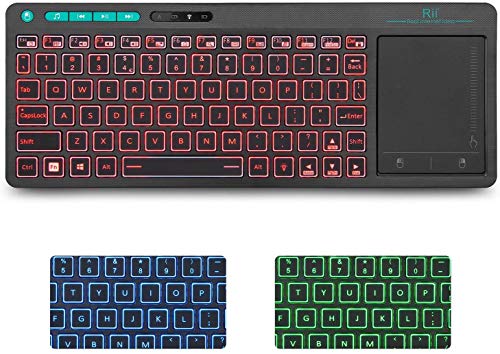 Rii K18 Plus Wireless 3-LED Color Backlit Multimedia Keyboard with Multi-Touch Big Size Trackpad,Rechargable Keyboard for Android TV Box,PC,Smart TV,Xbox,Raspberry Pi, HTPC IPTV,Windows, MacOS (2.4G)