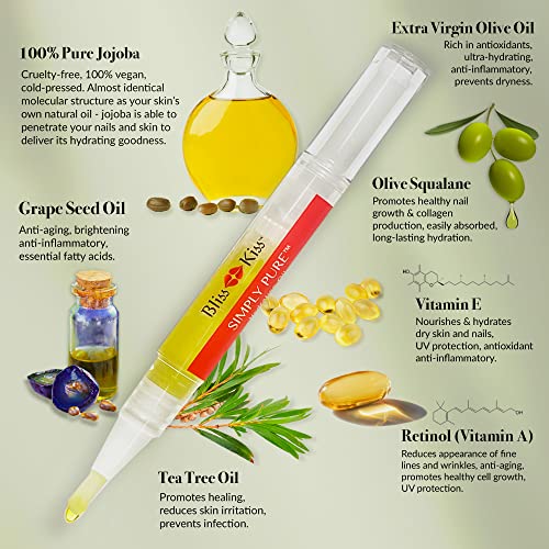 Bliss Kiss | 1 Crisp Fragrance | Nail Oil Cuticle Pen w/Vitamin E & Jojoba⏤Nail Strengthener Nail Growth Serum for Brittle Peeling Breaking Thin Nails