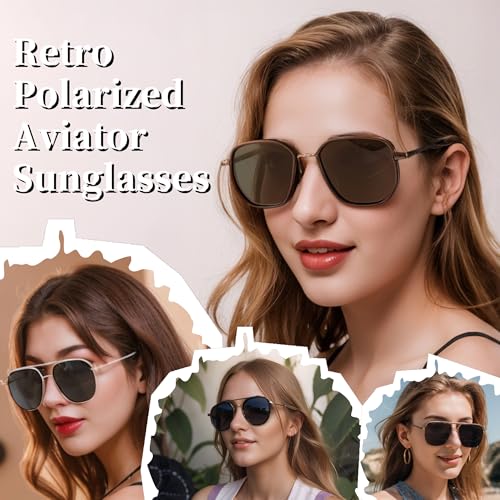 BOBUXLIIN Retro Pilot Sunglasses for Women Square Polarized UV400 Protection Tangle-Free Design
