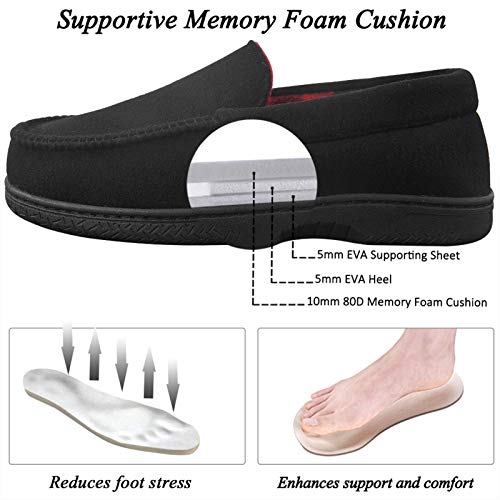 DL Men's Memory Foam Moccasin Slippers Breathable Moccasin Slippers Micro Wool House Shoes Anti-Slip Sole Indoor Outdoor, Black, 8