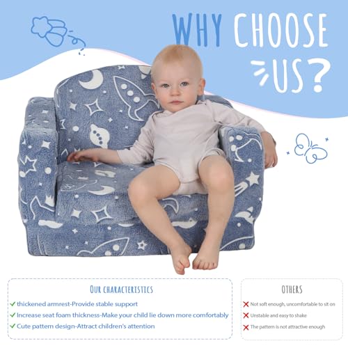 Thick Comfy Toddler Chair and Couch for Kids,2-in-1 Soft Plush Fold Out Sofa for Children,Convertible Couch to Lounger for Toddler