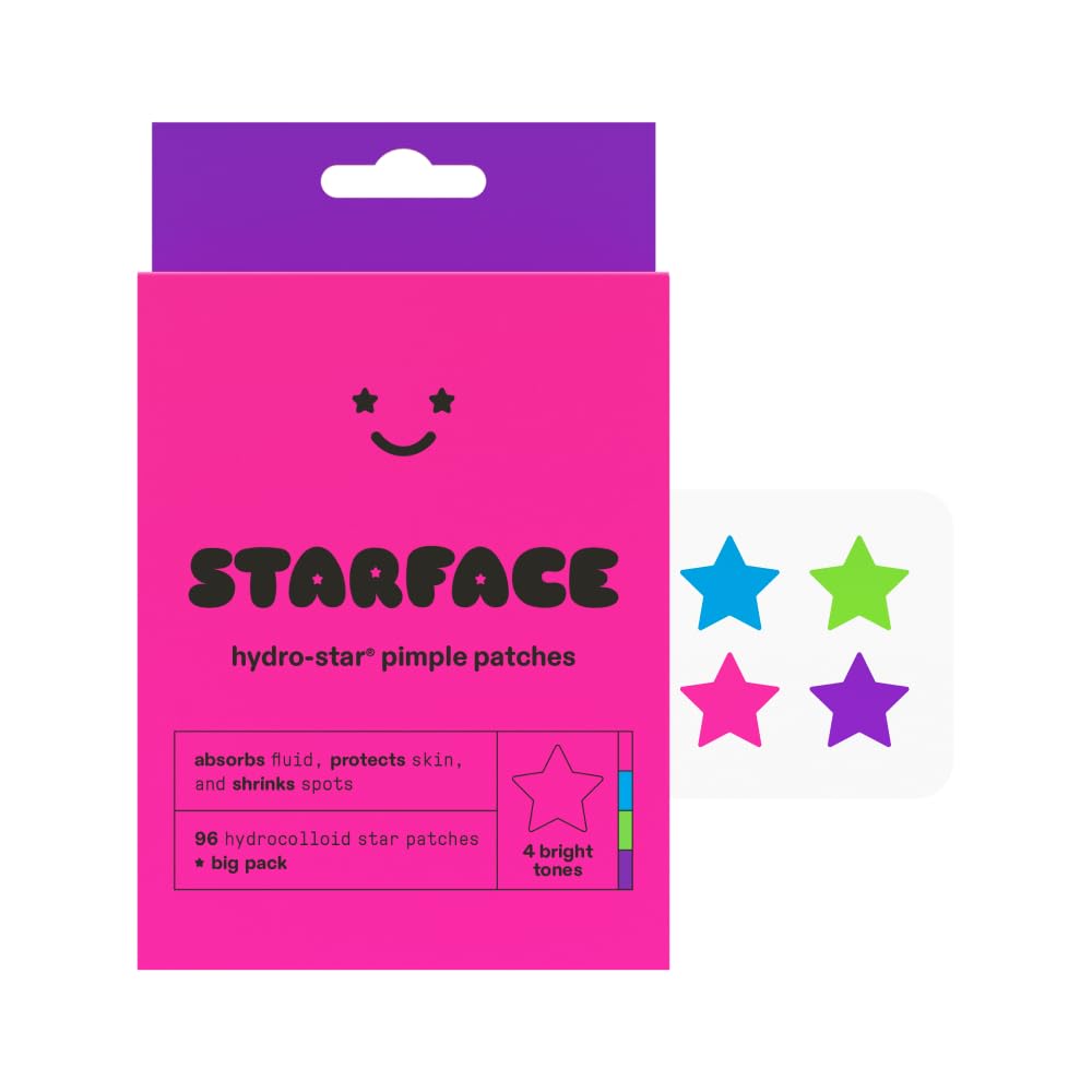 Starface Party Pack Big Pack Hydro-Stars, Colorful Hydrocolloid Pimple Patches, Absorb Fluid and Reduce Redness, Cute Star Shape (96 Count)