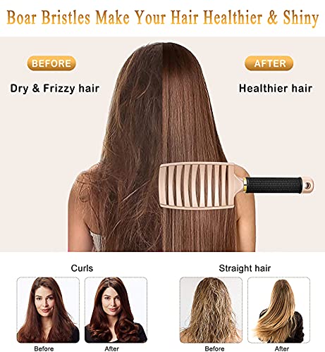 KTKUDY Detangling Brush Getting Knots Out without Pain - Boar Bristles Hair Brush Make Hair Shiny & Healthier Vented Detangler Brush for Women Men Kids Wet and Dry Hair