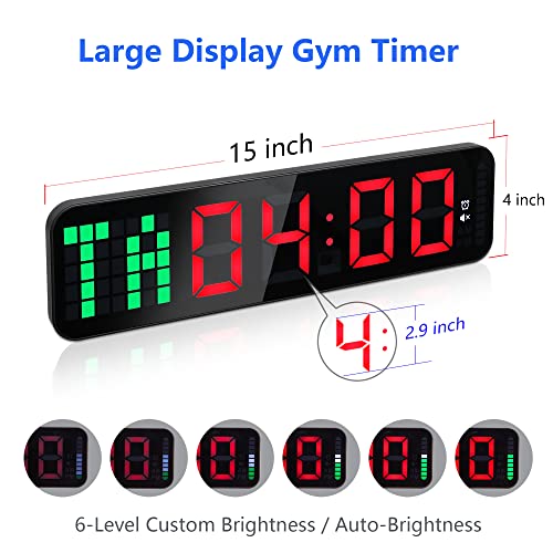 LUCORB Gym Timer, 15" Large Digital Wall Clock for Gym Interval Workout with Time Progress Bar Countdown/Up Stopwatch, Remote Control for Home Gym Garage Boxing Crossfit Fitness