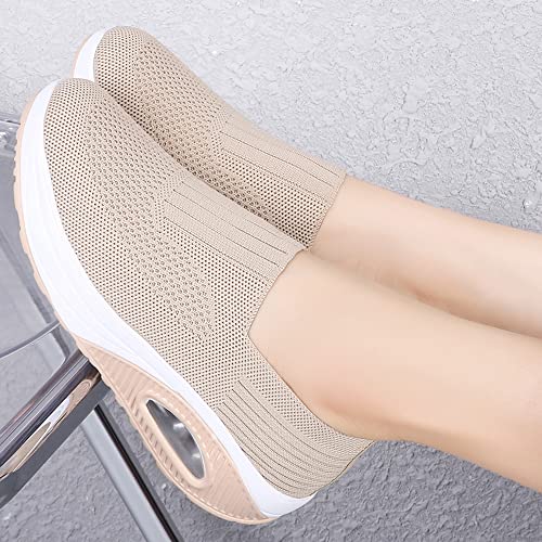 YING LAN Women Platform Sneakers Air Cushion Slip-on Walking Shoes Breathable Nursing Orthopedic Wedge Shoes Adjustable Mary Jane C-Black