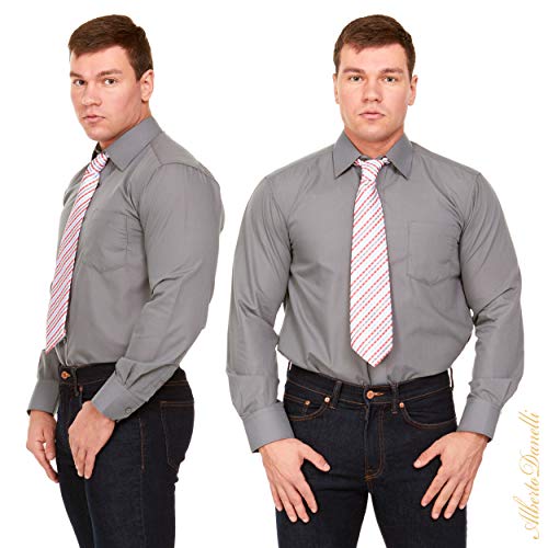 Alberto Danelli Men's Long Sleeve Dress Shirt with Matching Tie and Handkerchief, Small / 14-14.5 Neck -32/33 Sleeve, Canary