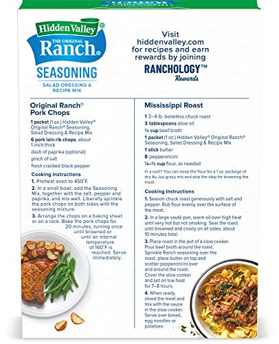 Hidden Valley Original Ranch Salad Dressing and Seasoning Mix, 1 Ounce Packet, Pack of 4 (Package May Vary)