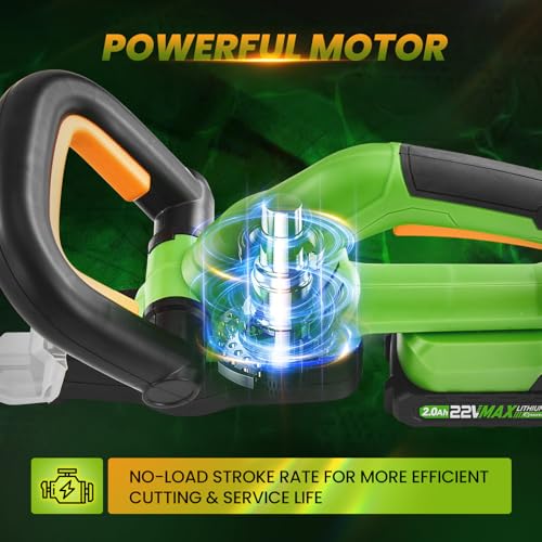 Saker Cordless Hedge Trimmer, 20” 22V Electric Bush Trimmer Handheld Shrub Trimmer, Lightweight Hedge Clippers with Dual-Action Blades, 9/16" Cutting Capacity, 1 Battery and Charger Included