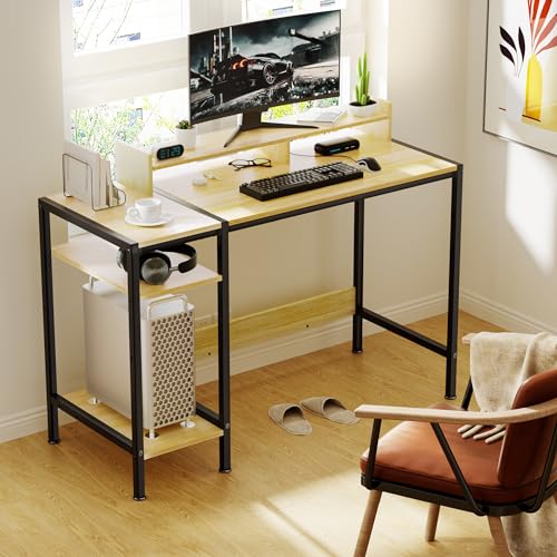 MINOSYS Computer Desk - 32 Inch Home Office Desk with Storage, Gaming Desk with Monitor Stand, Modern Simple Study Table, Adjustable Storage Space, Black