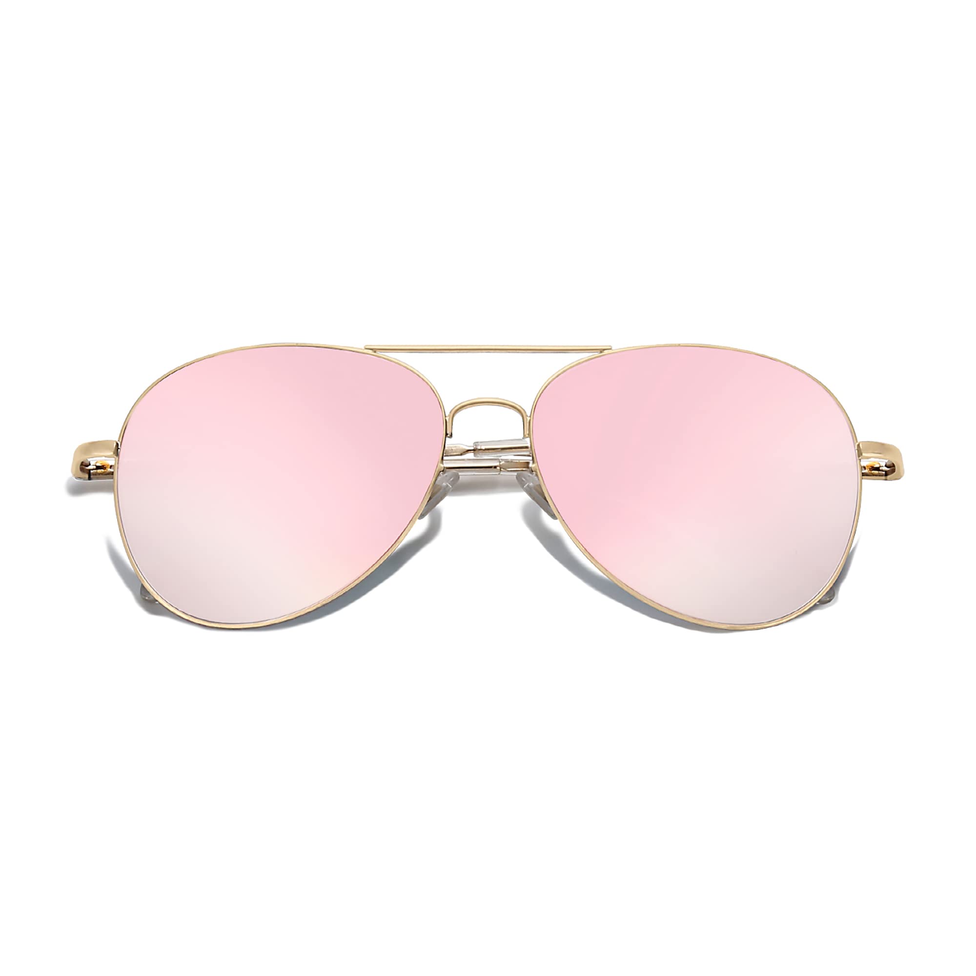 SOJOS Classic Aviator Sunglasses for Women Men Metal Frame Spring Hinges SJ1030, Gold/Pink