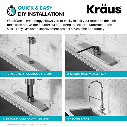 KRAUS Oletto Commercial Style Single Handle Pull Down Kitchen Faucet with QuickDock Top Mount Installation Assembly in Spot Free Stainless Steel, KPF-2631SFS