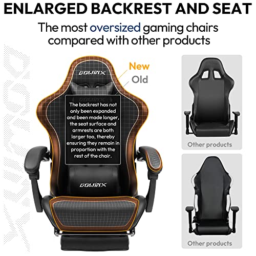Dowinx Gaming Chair Ergonomic Office Recliner for Computer with Massage Lumbar Support, Racing Style Armchair PU Leather E-Sports Gamer Chairs with Retractable Footrest (Black)