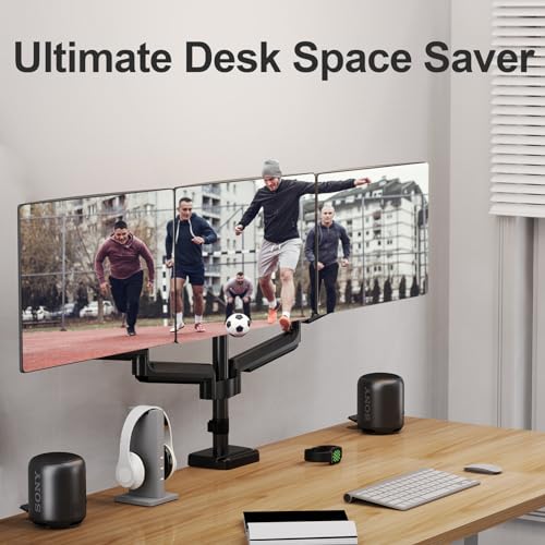 MOUNT PRO Triple Monitor Mount, 3 Monitor Desk Mount for There Screens up to 32 Inch, Full Motion Gas Spring Triple Monitor Stand, Heavy Duty Monitor Arm Hold up to 17.6lbs Each, VESA Mount, Black