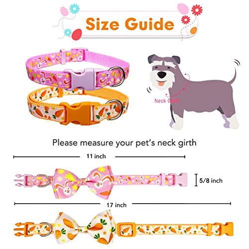 Easter Dog Collar with Bow Tie, Holiday Bunny Carrot Collar for Small Medium Large Dogs (Hoppy Hour/Pink, Small)