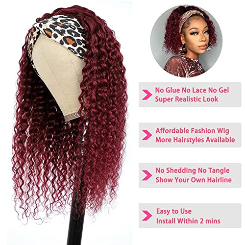 Lauberita Chocolate Brown Headband Wig Human Hair for Women #4 Deep Wave Headband Wig Glueless Curly Human Hair Wig 18 Inch