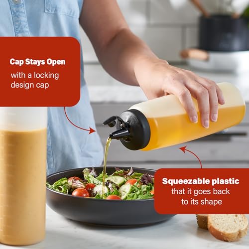 4 Pack Condiment Squeeze Bottles for Sauces - 24 Oz Squirt Bottles for Liquids, Easy Pour Sauce Bottles with Leak Proof Snap Cap, Condiment Bottles, Plastic Squeeze Bottles for Liquids, Ketchup, Oil