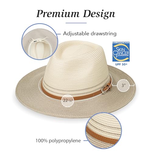 Wallaroo Women’s Kristy Fedora (Ivory/Black) – UPF 50+ UV Protection, Wide Brim, Packable, Adjustable, Medium Size – Women’s Fedora Sun Hat for Travel, Outdoor Adventures, Beach, Spring & Summer