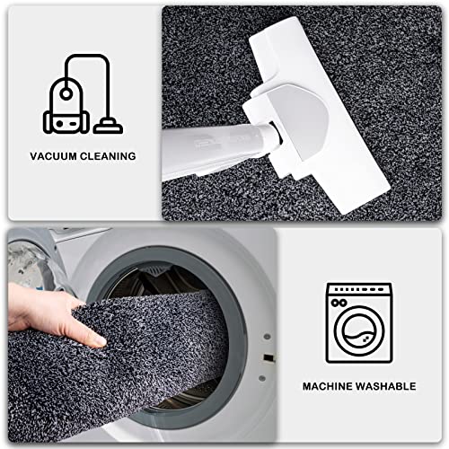 PURRUGS Easy Care Area Rug 4.5ft x 7ft, Non-Slip Washable Entryway Rug, Dog Door Mat, Pet Rug, Stain Resistant Accent Rug for Hallway, Living Room, Bedroom and Mudroom, Bluish Grey-Black