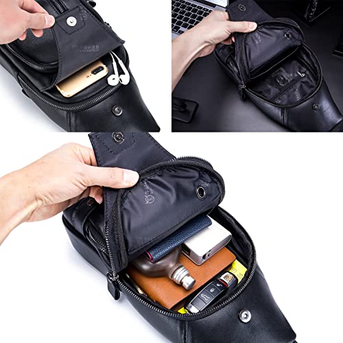 LUKZIJAES Genuine Leather Sling Bag Crossbody Backpack for Men Work Shoulder Chest Pack Outdoor Travel Hiking Casual Everyday Daypack (#7-Coffee)