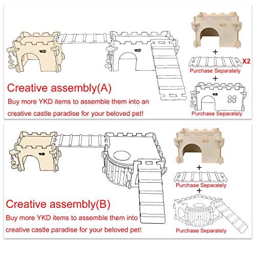 YKD Castle Chinchilla House - Small Animal Hideout for Chinchilla Guinea Pig Hedgehog, or Rat - Ventilated Wooden Guinea Pig Hut Habitat with Multiple Doors (Medium)