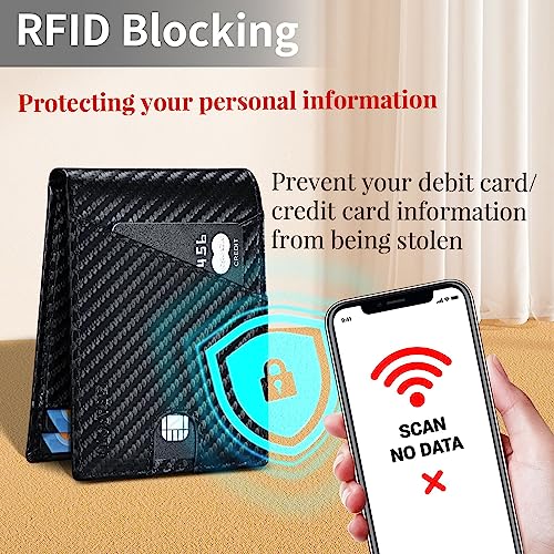 Mens Wallet Slim, Slim Wallet for Men, RFID Blocking Genuine Leather Wallets for Men with ID Window|Bills Slot|9 Card Slots, Easy Access Mens Slim Wallet with 2 Outer Pocket, Best Gifts for Men