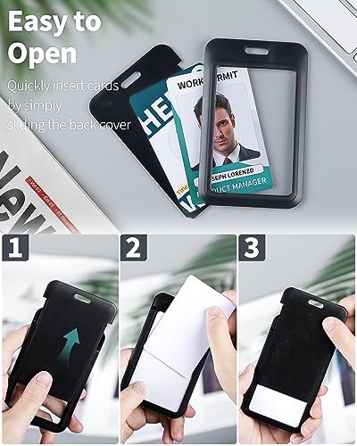 Uniclife 100 Pack Sliding ID Badge Holder Hard Black Vertical Plastic Card Case Protector Pouch with Clear Window for Office School ID Credit Cards Proximity Key Cards Driver’s Licenses and Passes