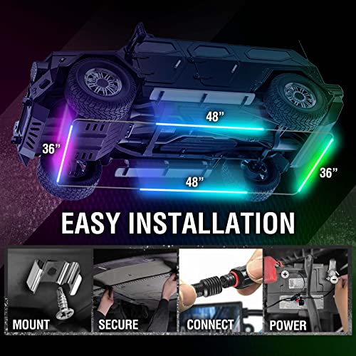 OPT7 Aura Dreamcolor Underglow Chasing Lights w/Wireless Remote, Waterproof Rigid Aluminum LED Light Bar, Exterior Neon Accent Underbody RGB-IC Light Kit, Multi Colors Mode, for Car Truck RV, 12V