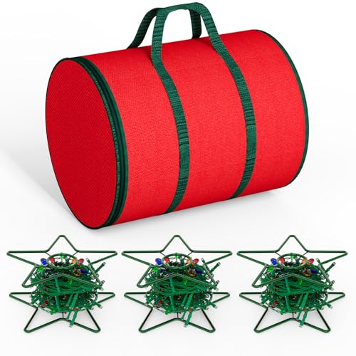 Dicasser Light Storage Zipper Carrying Bag Cord Reel Holder with 3 Green Metal Reels,Tear-Proof 600D Oxford Fabric Reinforced Stitched Handles
