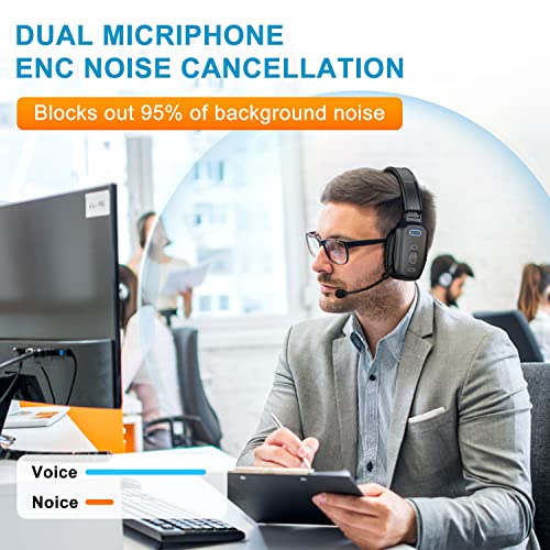 LEAYU Bluetooth Headset, Wireless Trucker Headset with Noise Canceling Microphone & Mute Button-60Hrs Truck Driver Headphone for Cellphone Office Work