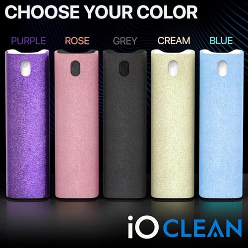 IO CLEAN Mini Screen Cleaner Spray – Finger Proof Screen Cleaner for Smartphones, iPads, MacBooks, Laptops, Car Screens, Touchscreens – 3 in1 Mist Cleaner, Microfiber Cloth and Protective Cover (Blue)