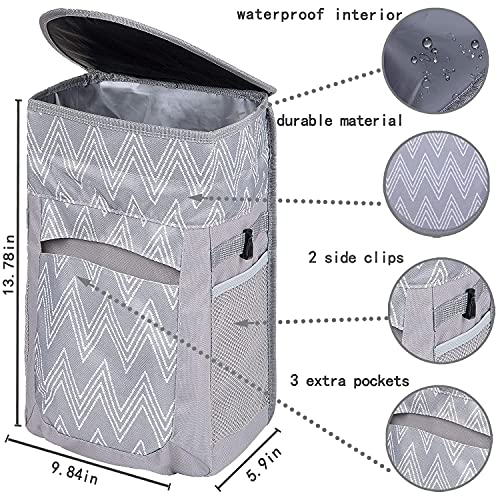 FORBY Collapsible Leak Proof Car Trash Can with Lid and 3 Storage Pockets| 2.5 Gallon Large Capacity Auto Garbage Bin Hanging for Headrest|Portable Hanging Vehicle Car Organizer Bin