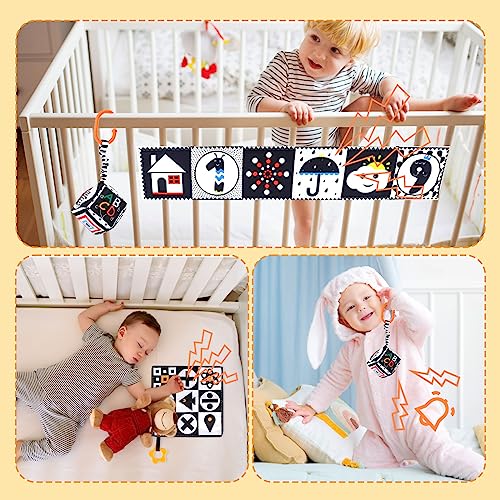 AJsupojouet 3 Pcs Car Seat Toys for Babies 0-6 Months,Black and White Baby Hanging Rattle Toys for Crib Mobile,High Contrast Baby Toys for Newborn Toys,Infant Sensory Toy Best Gift for 0-6 6-12months