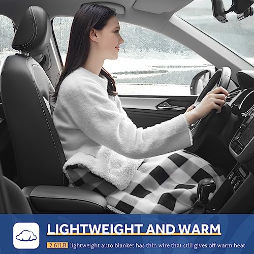 SEALY 12-Volt Heated Car Blanket with 2 USB Output Ports, 3 Heating Levels & 4 Hours Auto Off, Electric Blanket for Car, Truck, SUV, RV or Camping, Machine Washable, 59" X 43", Plaid