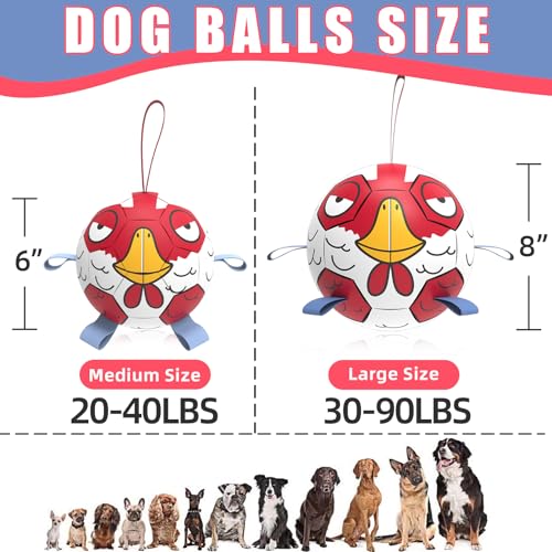 QDAN Dog Toys Soccer Ball with Straps - Durable Dog Balls for Extra Small Dogs, Beach Pool Dog Water Toy, Chicken Dog Toy, Puppy Dog Birthday Gifts, Herding Balls for Dog (5 Inch)