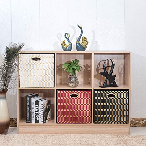 Posprica Storage Bins, Storage Cubes, 11×11 Fabric Drawers Organizer Basket Boxes Containers (11×11×11/4pcs, Cream/gold geometry Pattern)