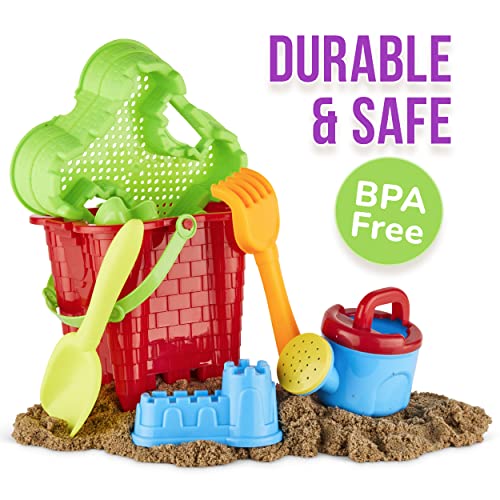 Click N' Play Toddler Beach Toys for Kids 3-10 - 13 Piece Sand Toys Including Sand Bucket, Watering Can, Rake, Shovel, 9 Sand Molds, and Mesh Beach Toy Bag - Beach Sandbox Toys for Toddlers & Kids