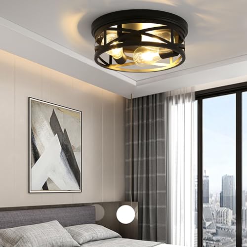 Jodauirt Flush Mount Ceiling Light Fixture,Black 3-Light Industrial Farmhouse Light Fixtures,Closed to Ceiling Mount Lamp for Hall,Hallway,Entryway,Kitchen