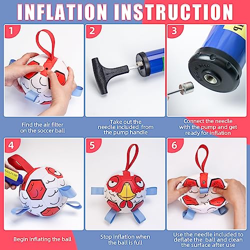 QDAN Dog Toys Soccer Ball with Straps - Durable Dog Balls for Extra Small Dogs, Beach Pool Dog Water Toy, Chicken Dog Toy, Puppy Dog Birthday Gifts, Herding Balls for Dog (5 Inch)