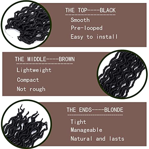 14 Inch Goddess Faux locs Crochet Hair 6 Packs/Lot Soft Gypsy Locs Wavy Crochet Braids Dreadlocks 3 Tone Curly Wavy Twist Braiding Hair Extensions African Roots Braid(#1B)