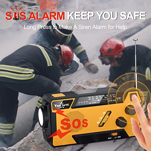 Yesiwtc 7400mWh NOAA Emergency Weather Radio with 3 in 1 Charging Cable Emergency Radio Solar Hand Crank Alert Radio 3 Power Supply Methods with SOS Alarm, Flashlight for Hurricane Emergency