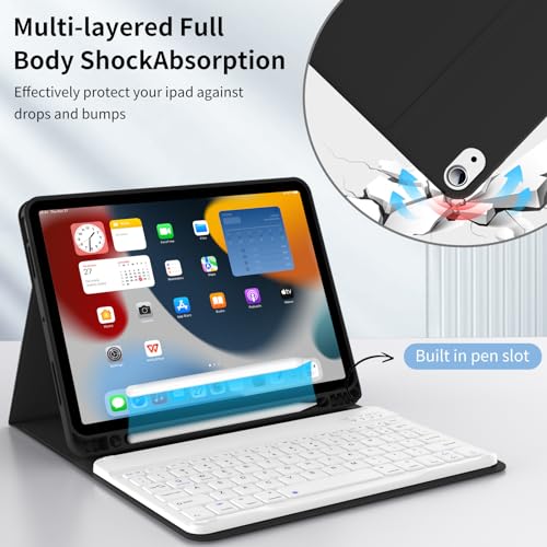 JKSML New iPad Air 11 inch M2 Case with Keyboard, 10.9 inch iPad Air 5th/4th Generation Case with Pencil Holder and Detachable Wireless Bluetooth Keyboard (Quick Connection), Auto Wake/Sleep, Black