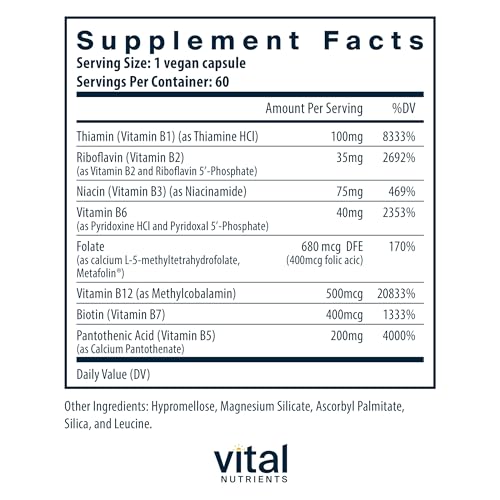 Vital Nutrients Vitamin B-Complex | Vegan High-Potency Methylated B Complex Vitamins | B Vitamins Support Energy Production, Metabolism, and Heart Health* | Gluten, Dairy, Soy Free | 60 Capsules
